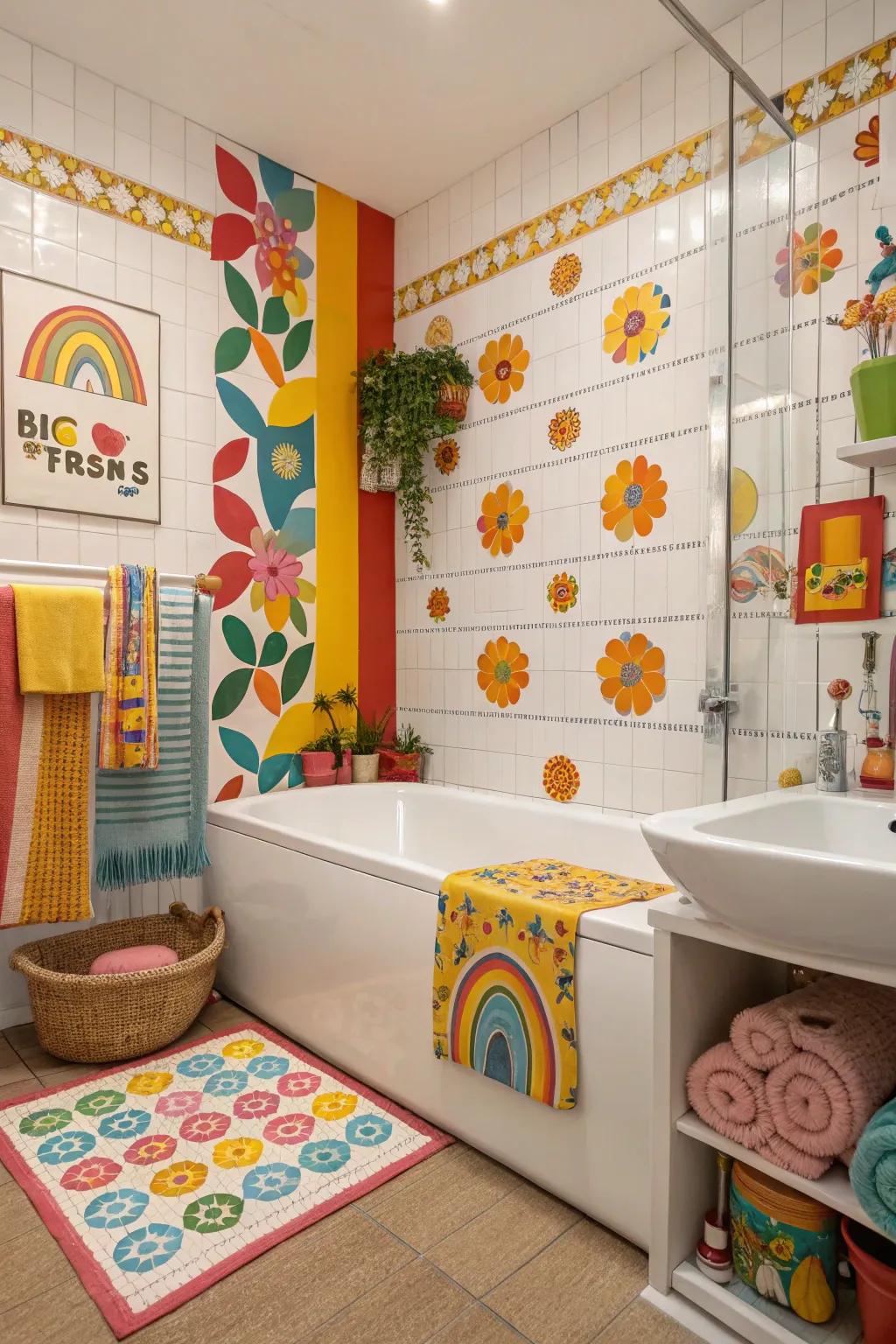 Add a playful past era touch with colorful tiles around your bathtub.