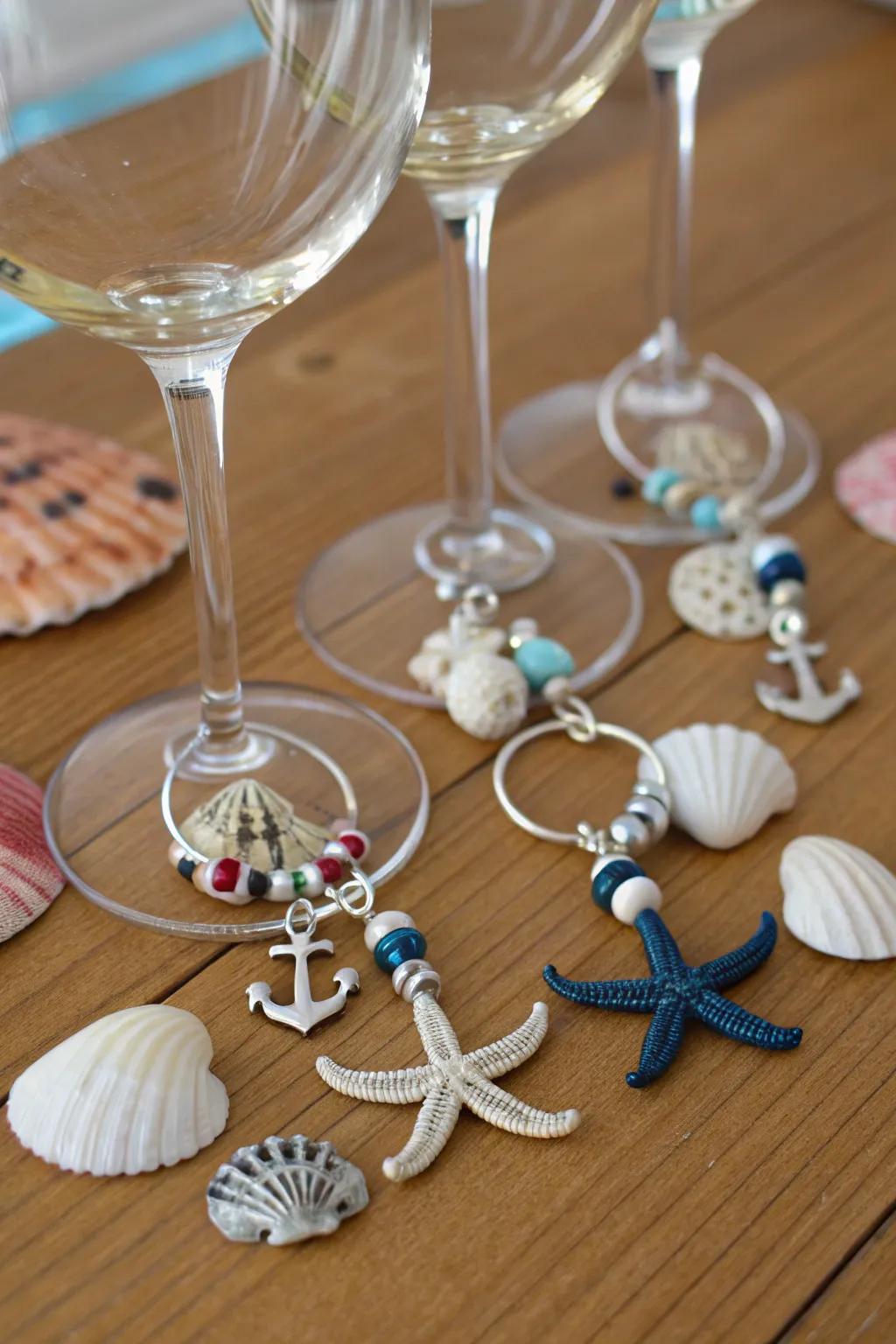 Incorporate a touch of ocean charm into your gatherings with coastal wine glass tokens.
