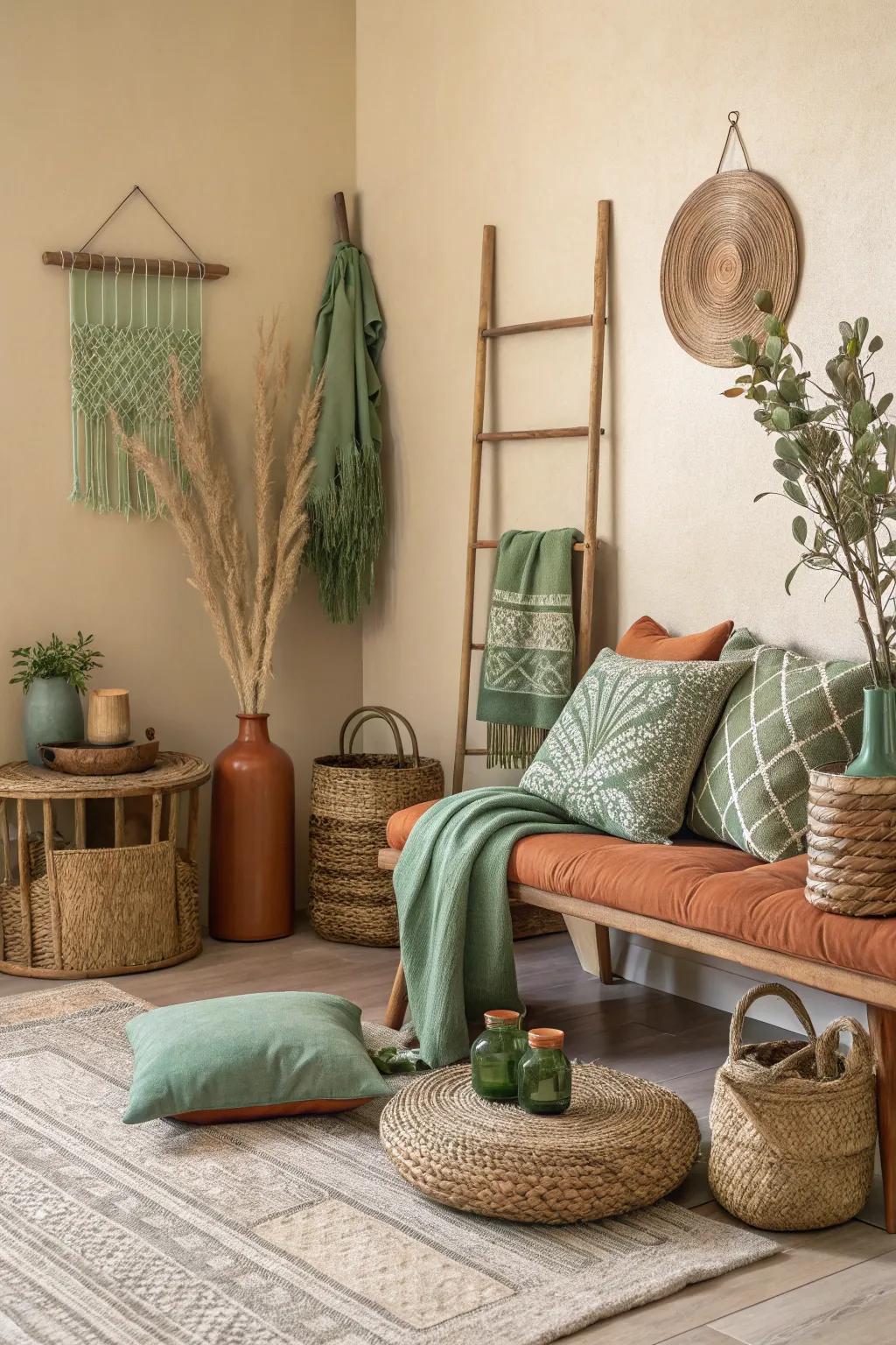 A cohesive spectrum of grounded tones weaves together in an intimately inviting atmosphere.