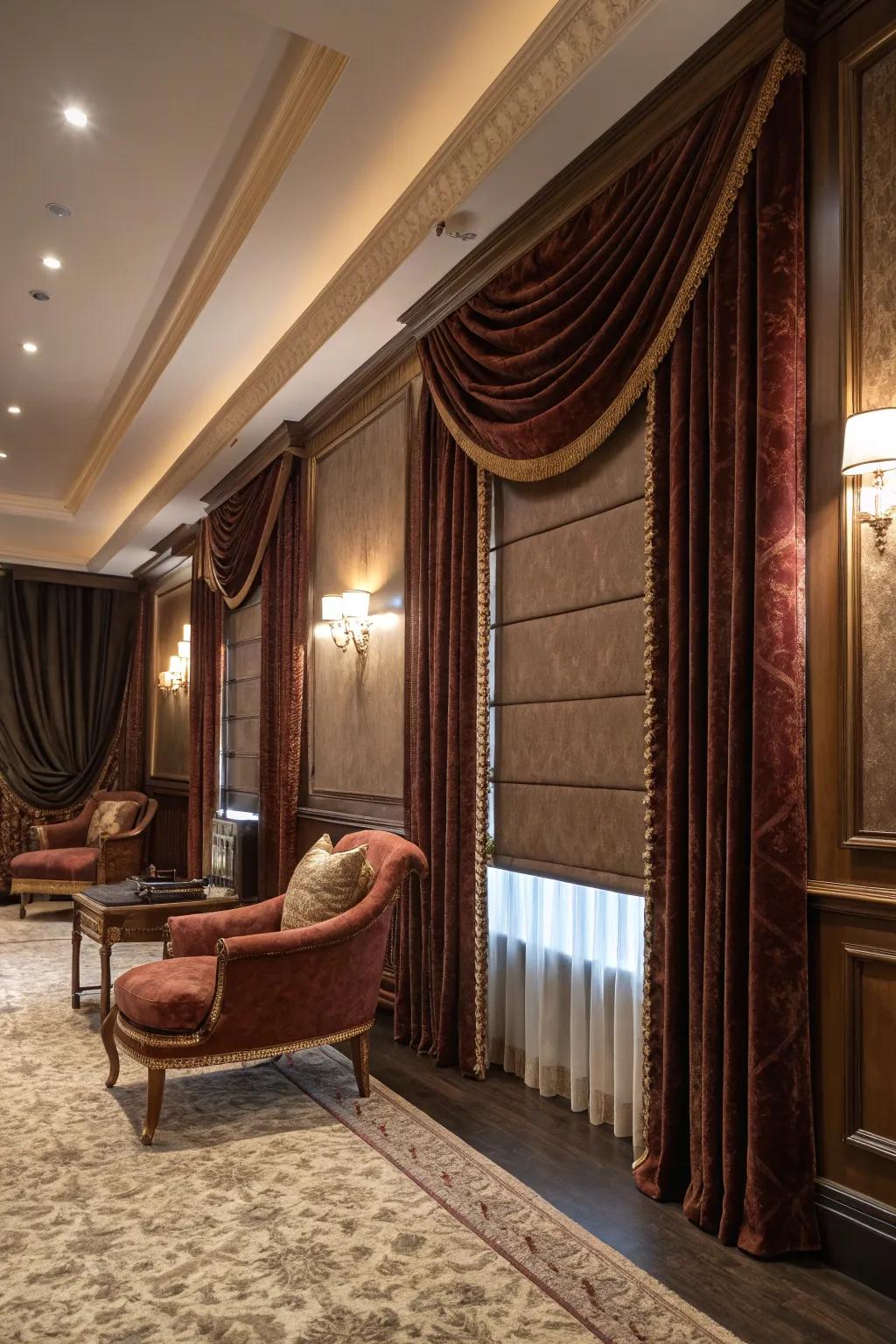 Velvet coverings adding luxury and sophistication.