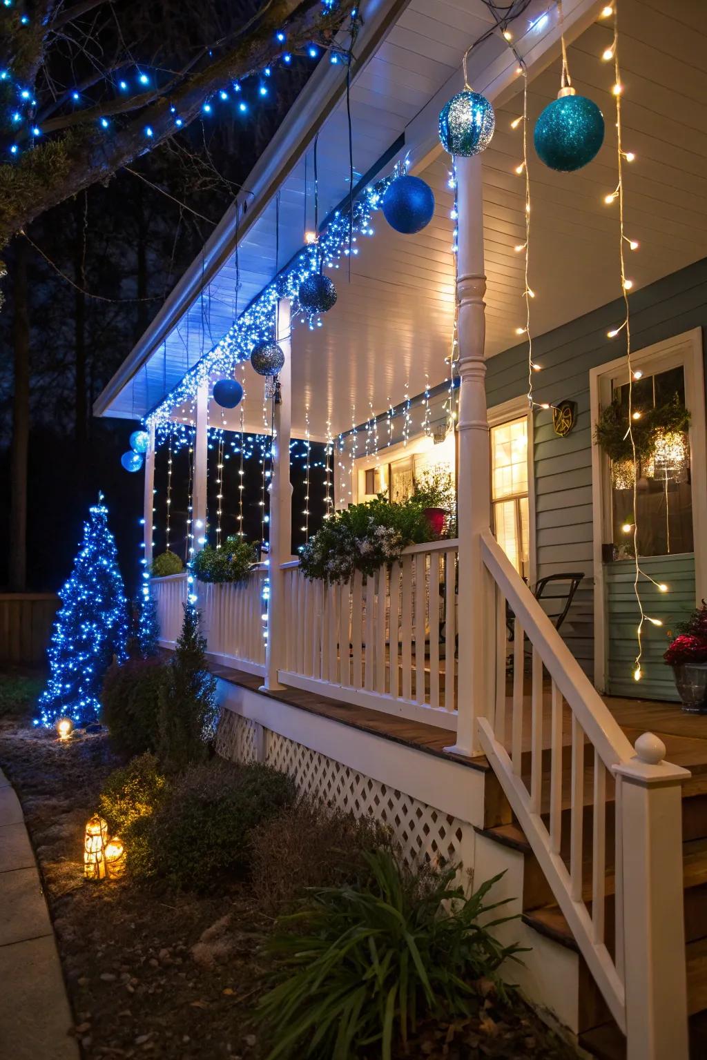 Cheerful azure and snow-white portico decorations