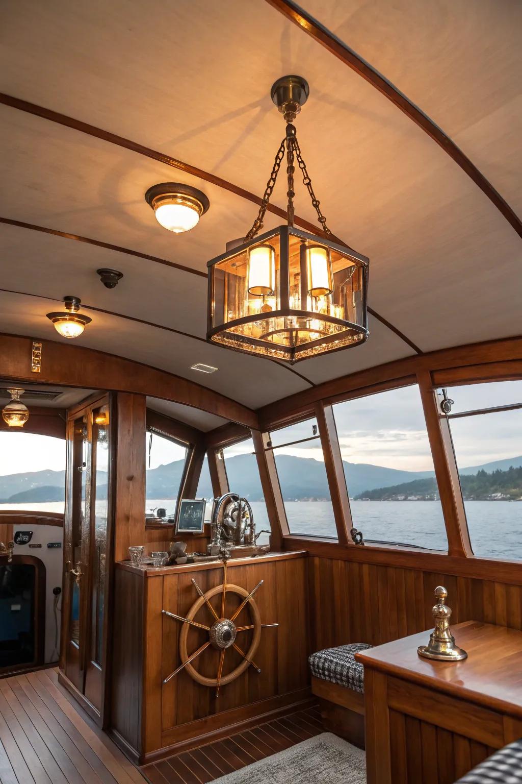 A highlight piece contributes character and intrigue to the boat interior.