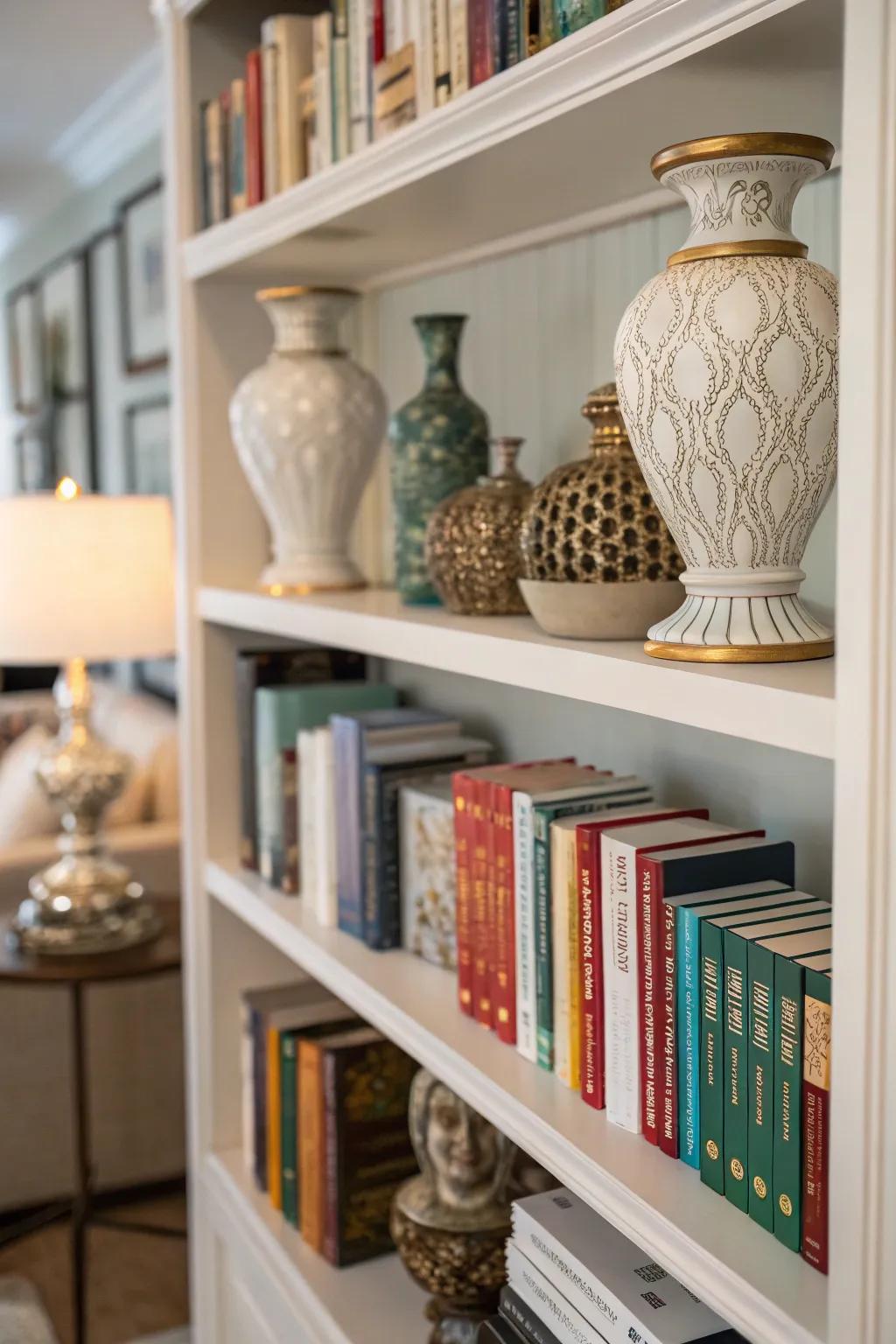 Varied book displays inject style and intellect.