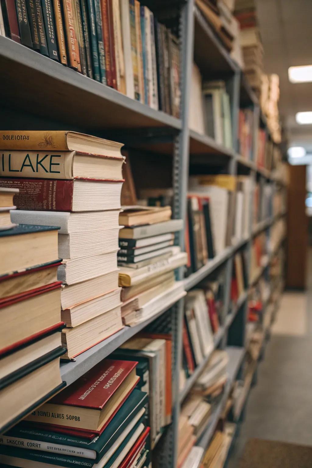 Dynamic volume stacking infuses diversity and captivation into a bookshelf.