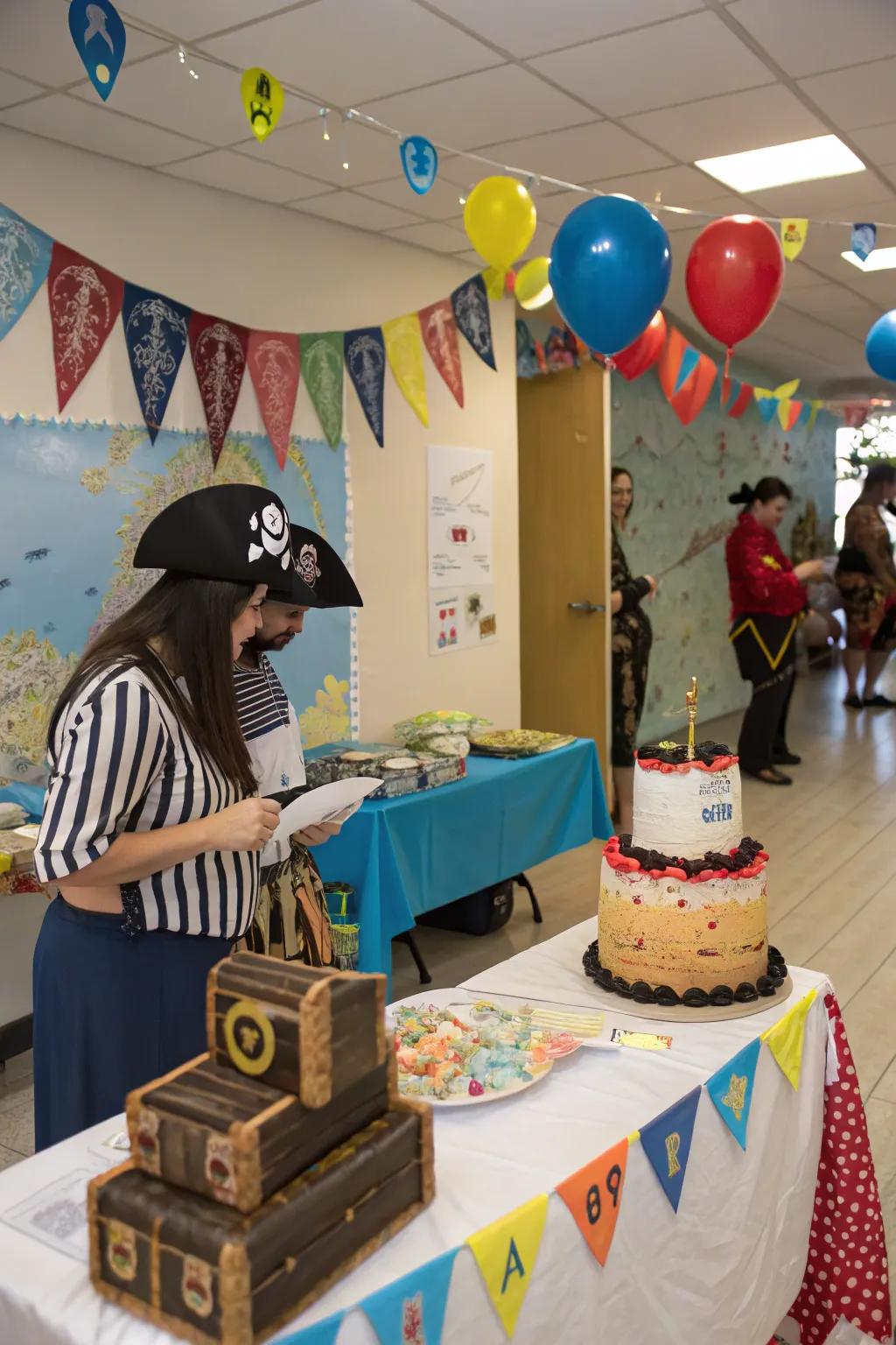 A pirate baby shower with adventurous and treasure-filled elements