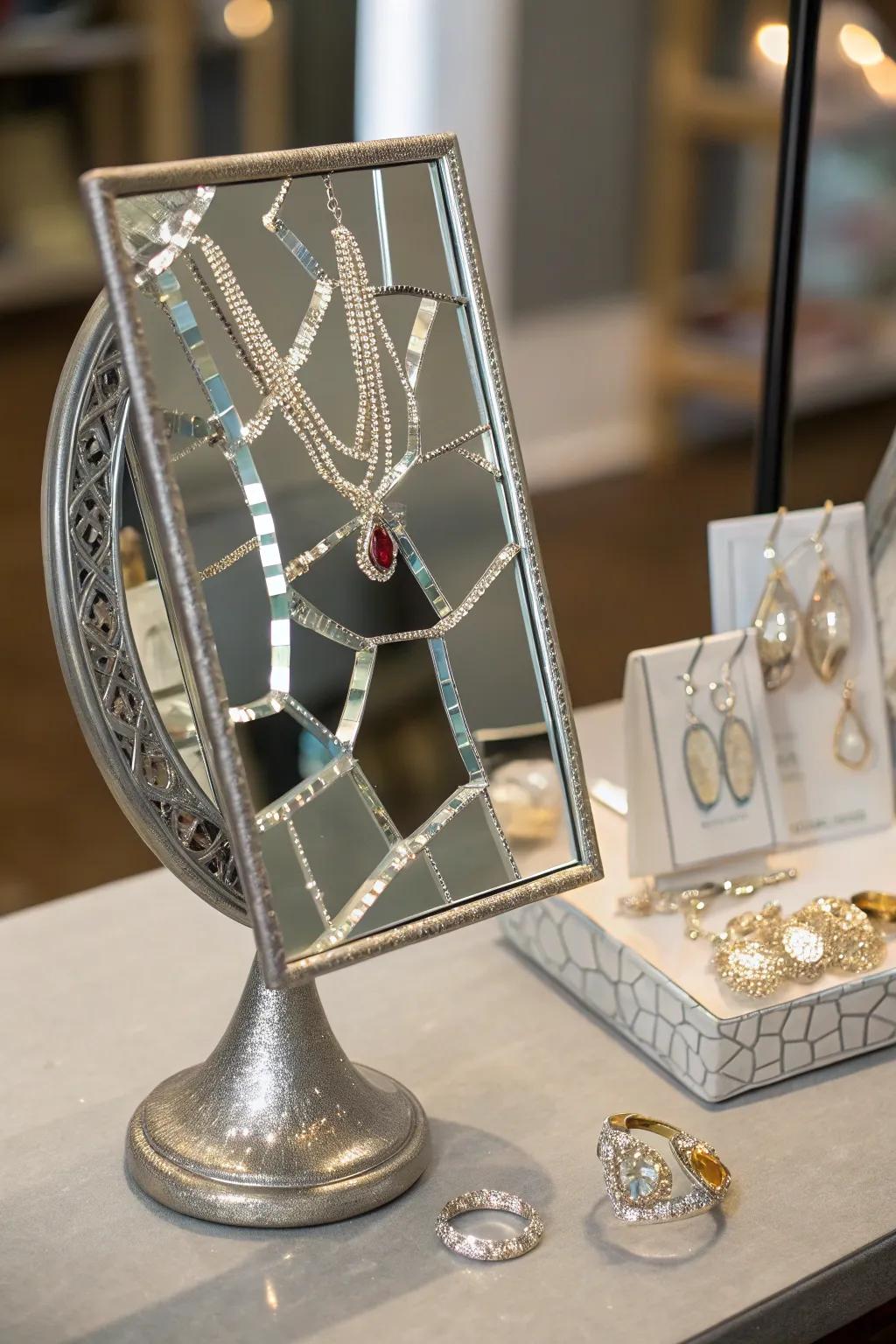 A mirror accessory display serves as both functional and exquisite.