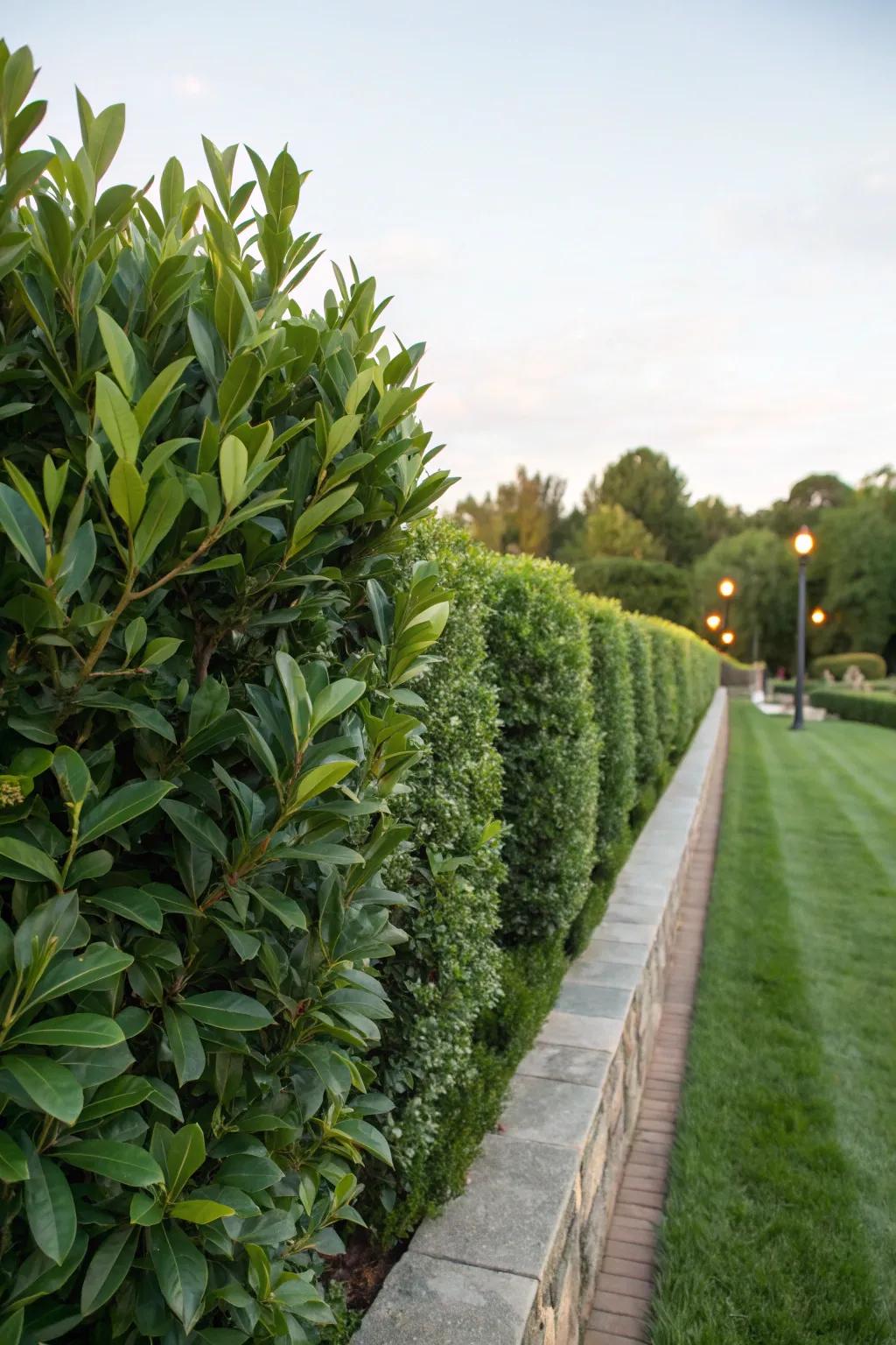 Prunus laurocerasus provides dependable year-round coverage.