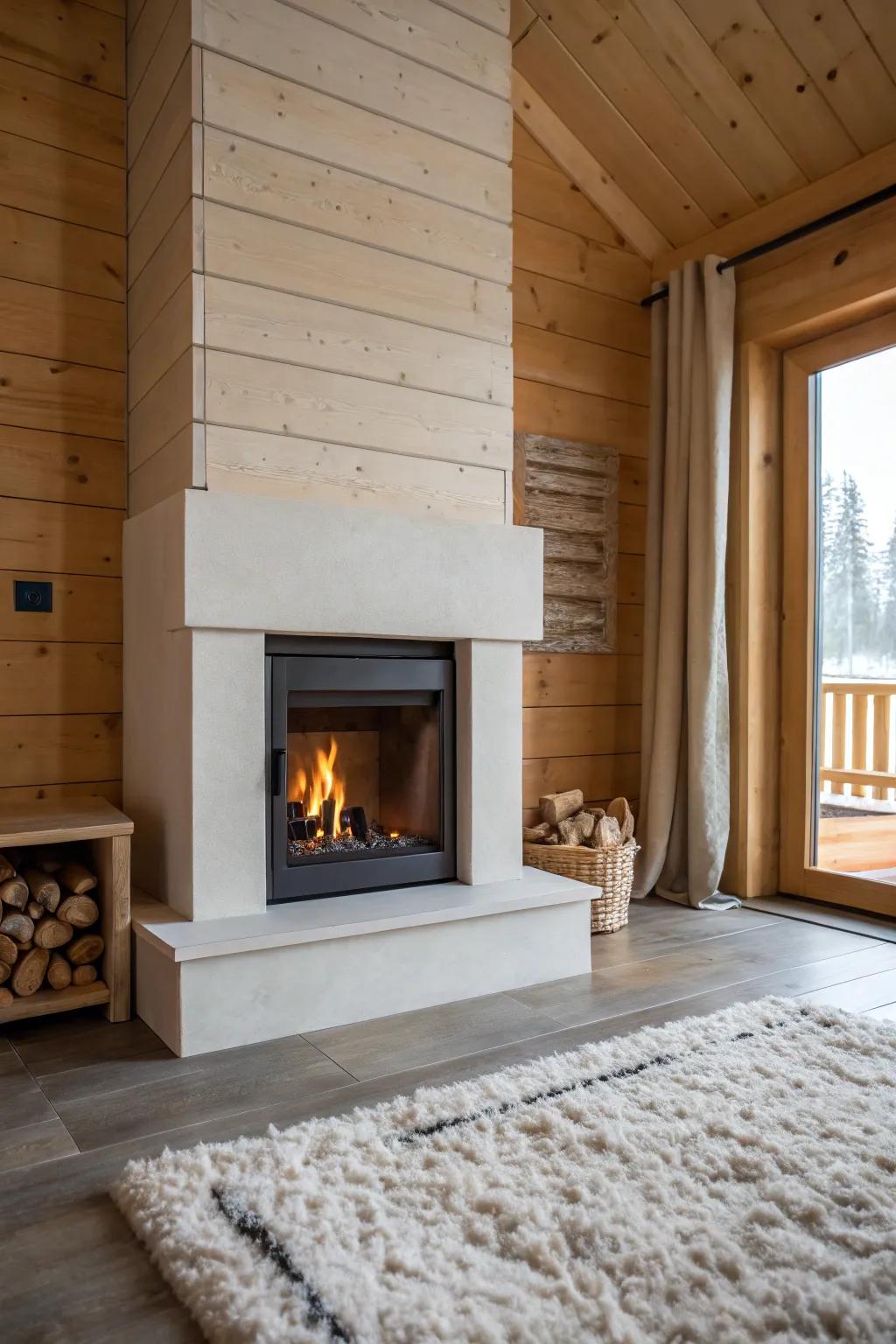 Cabin with a sleek fireplace