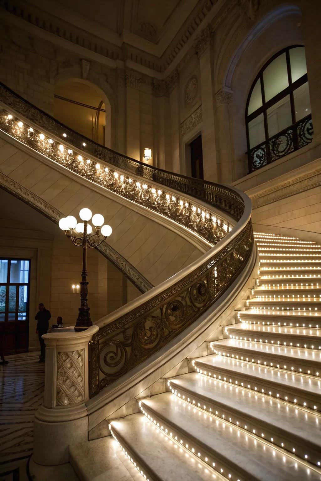 Introduce drama to your staircase through bold wiring lighting.
