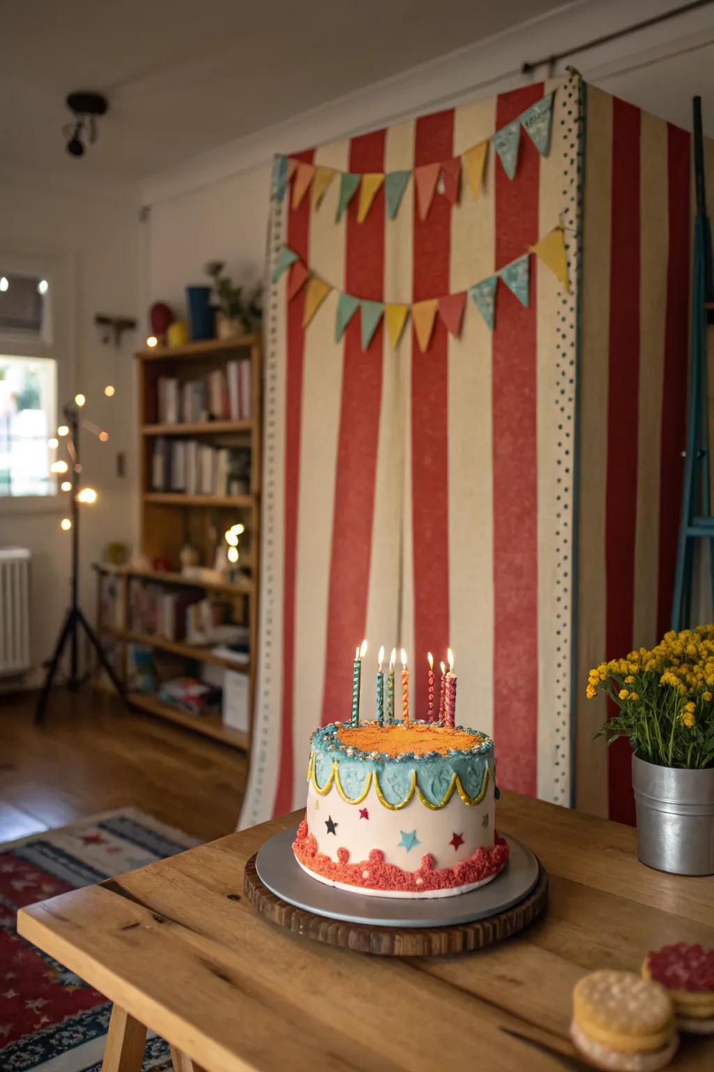 Antiqued big top introduces a playful and nostalgic sensation to your cake smash.