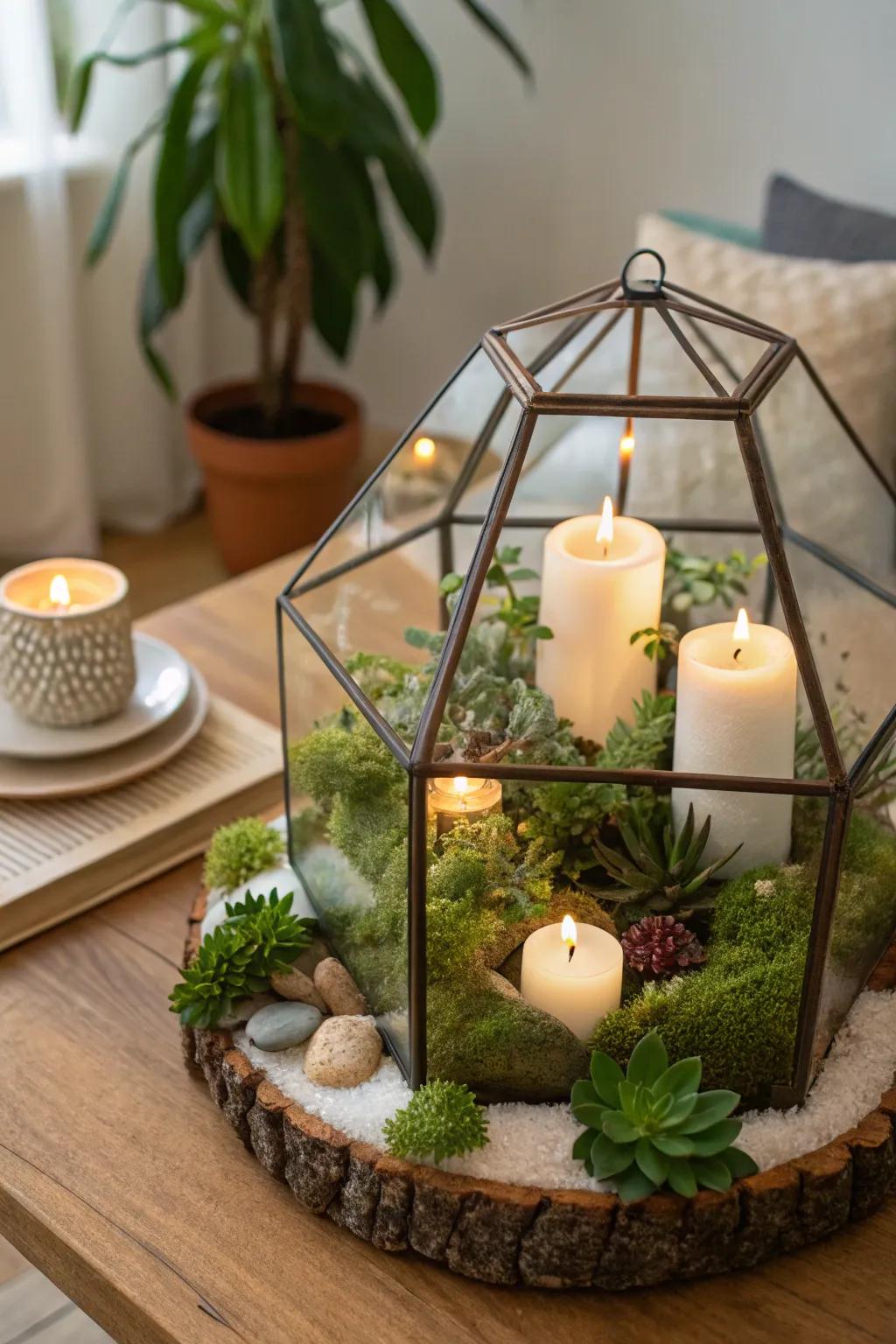 Nature and light harmoniously converge in lighted terrariums.