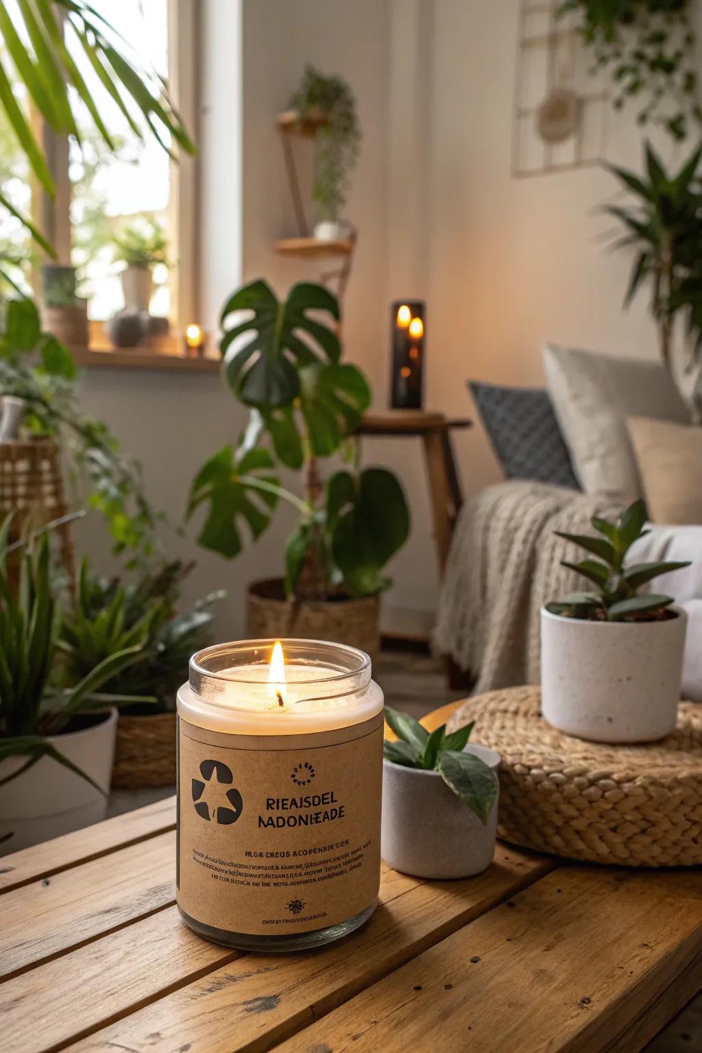 Eco conscious candle stickers for a sustainable element.