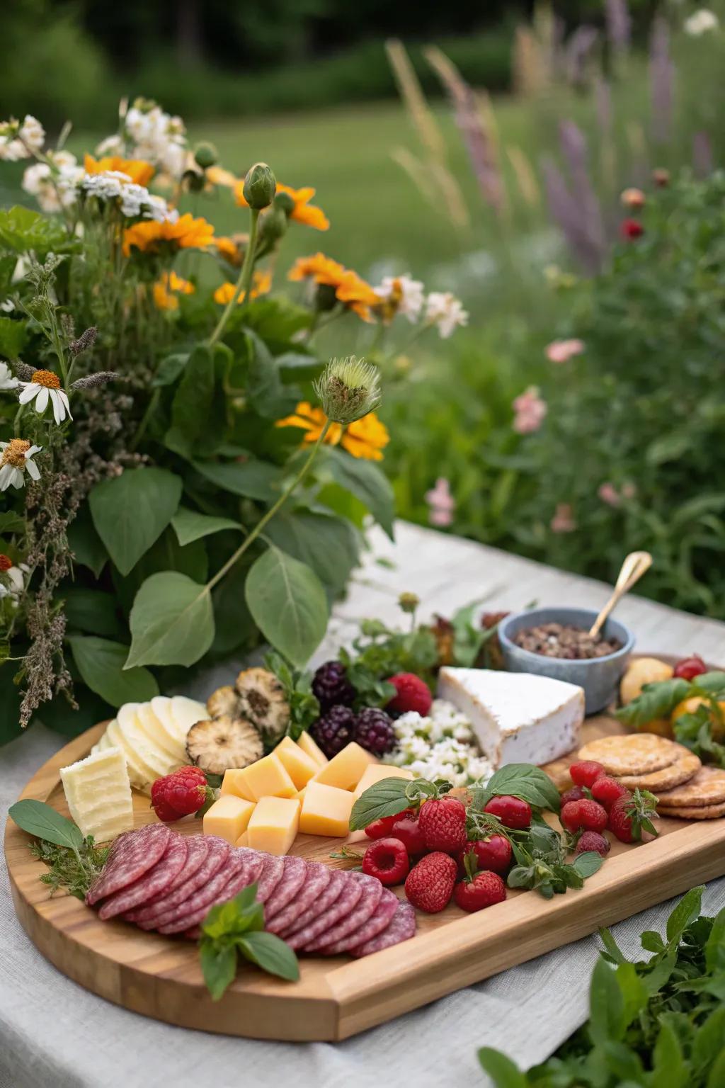 Garden Fresh Goodness with herbs and vibrant blossoms.