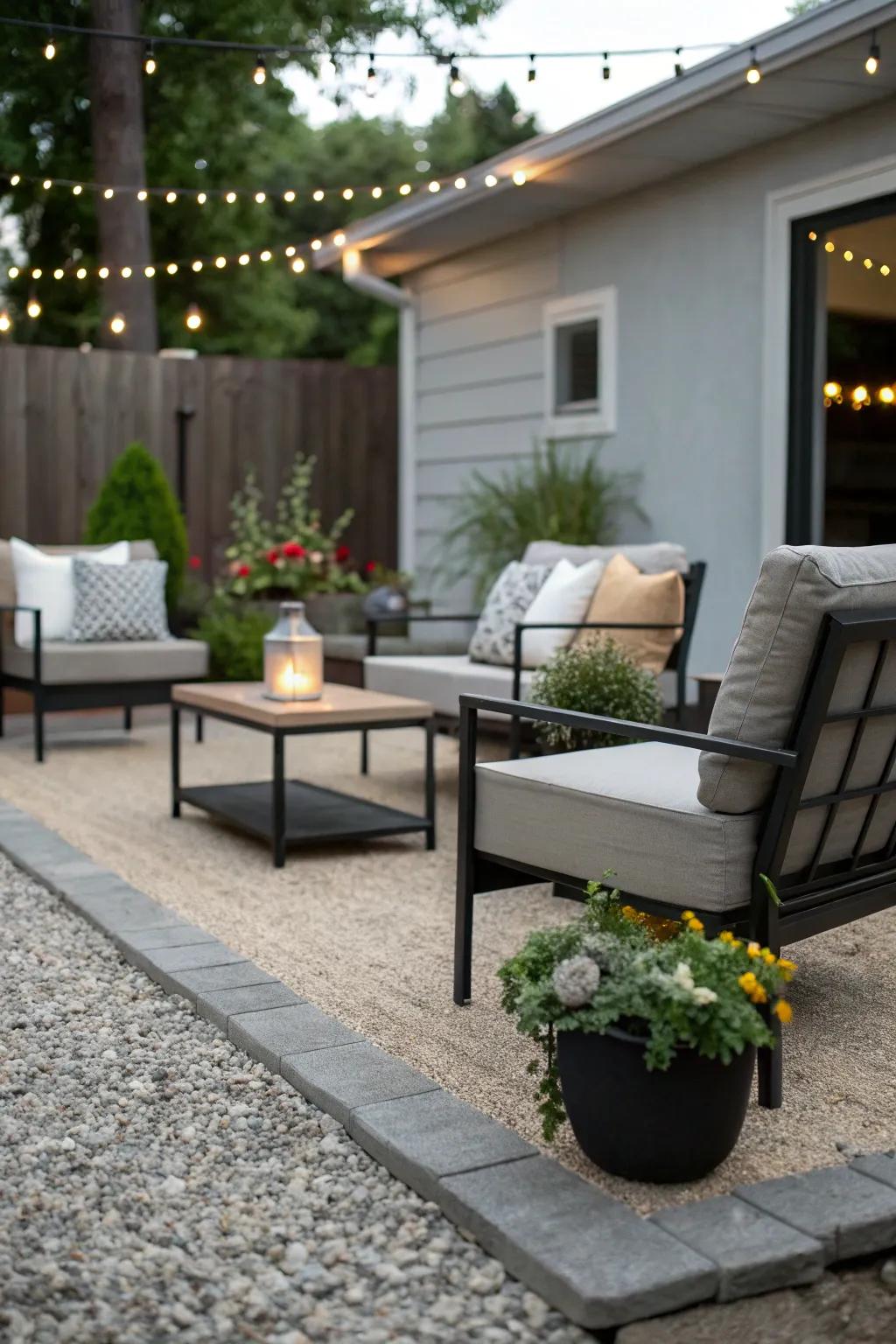 Crushed stone providing a resilient and fashionable patio floor.