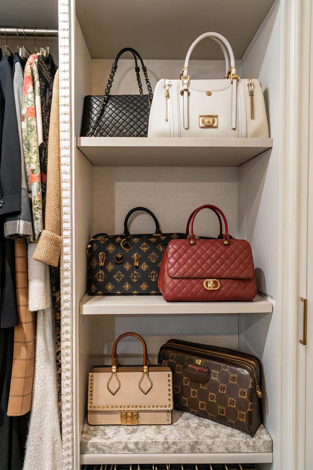 Create an eye-catching display in your closet with a special area for handbags.
