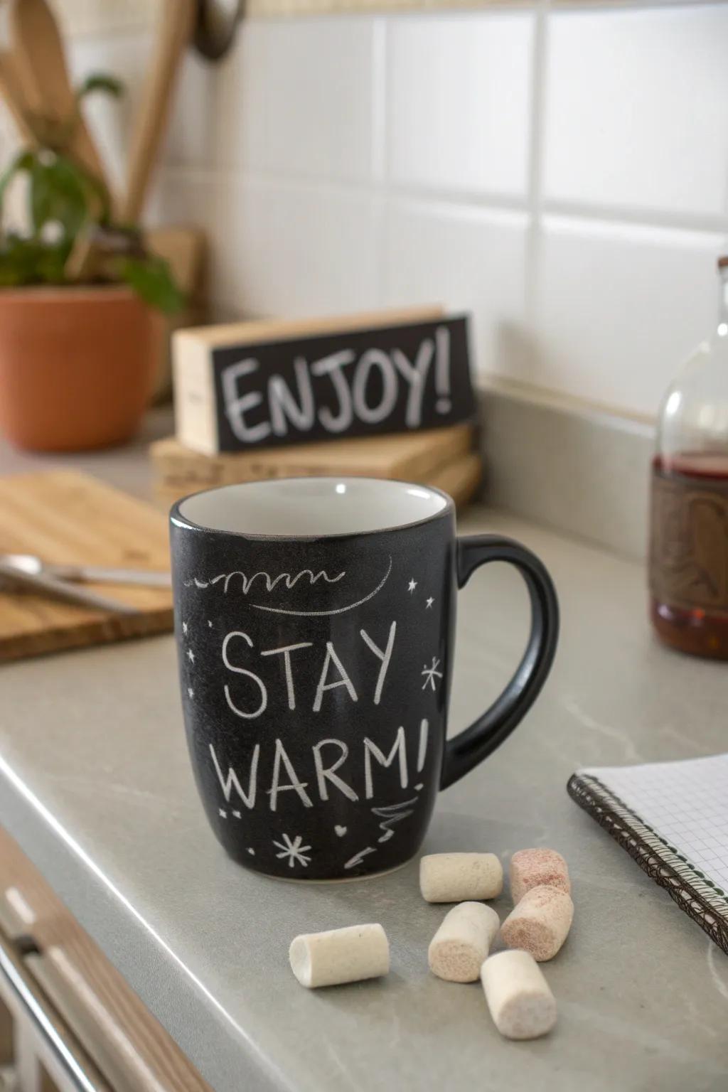 Chalkboard mugs for personal expression and creativity.