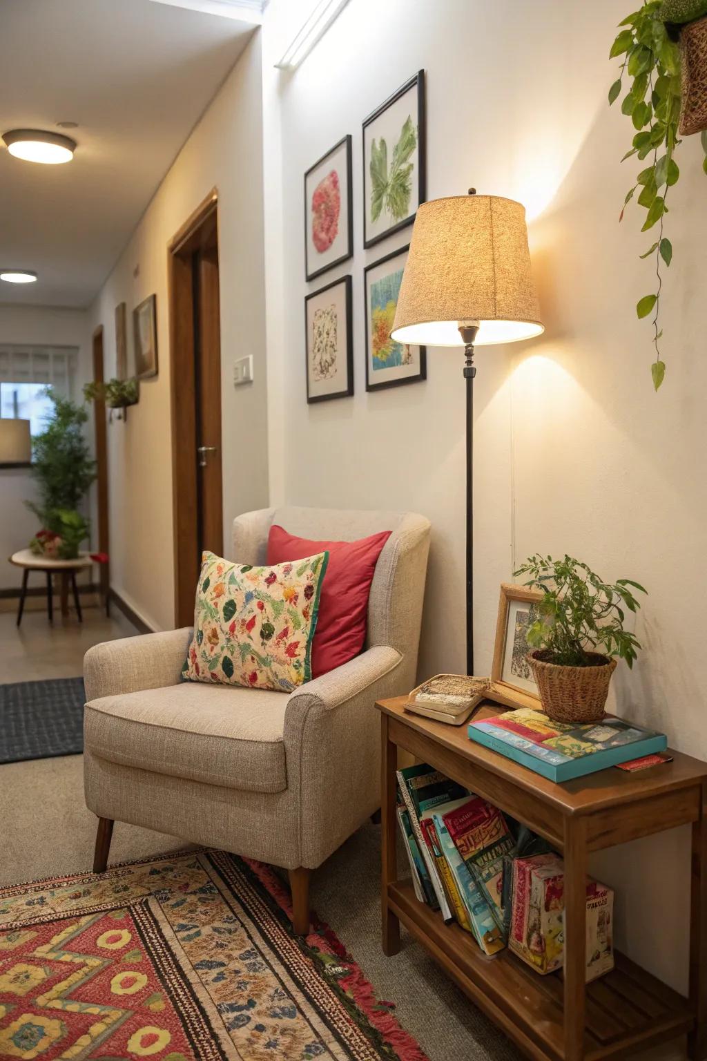 A comfortable recess can transform a corridor corner into a favorite retreat.