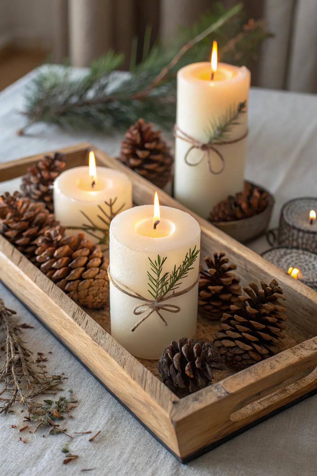 Inherent twig candles usher the external environment indoors.