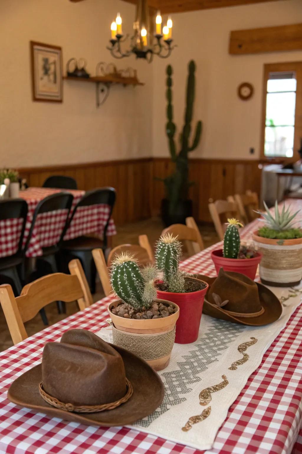 Infuse natural beauty using cactus table pieces.