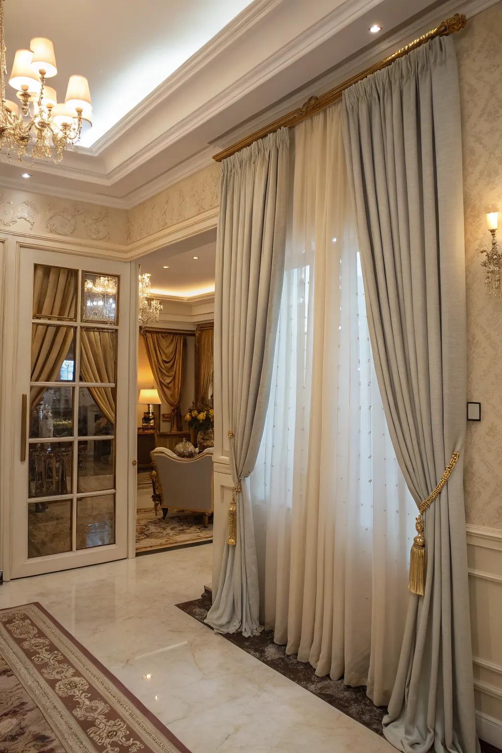 Custom-sized curtain rods deliver a seamless and tailored look.