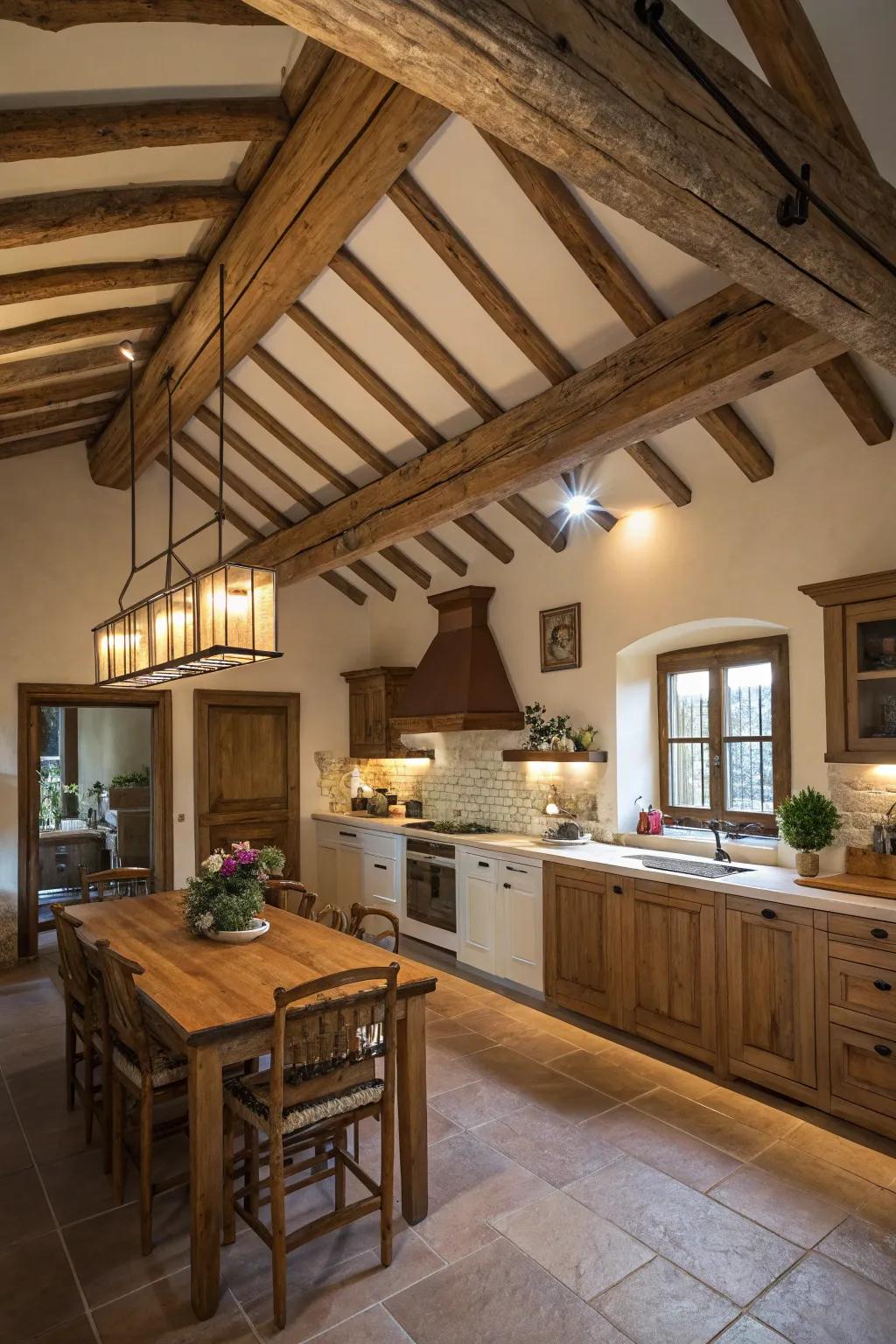 An impactful ceiling affixes a singular, snug flourish onto the cooking space.