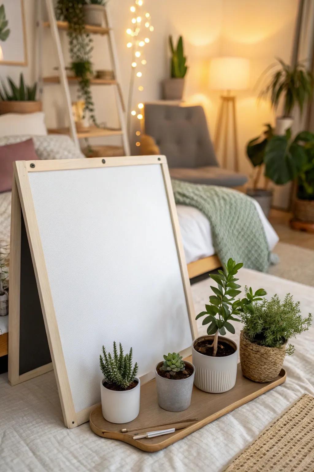 Breathe life into your room with greenery around your whiteboard.