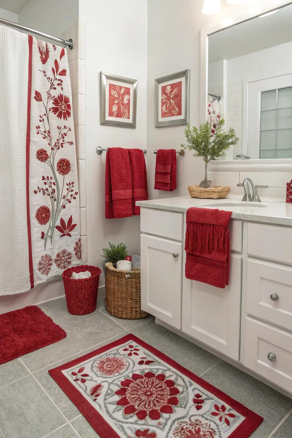 Periodic crimson swaps sustain your restroom design revitalized and cohesive.