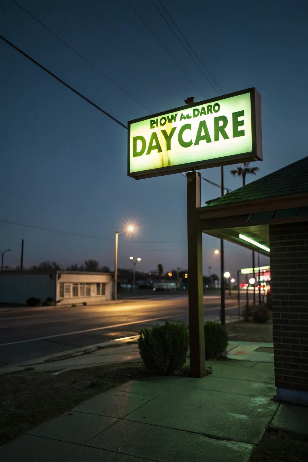 Signs that light up add magic and visibility to the daycare at night.