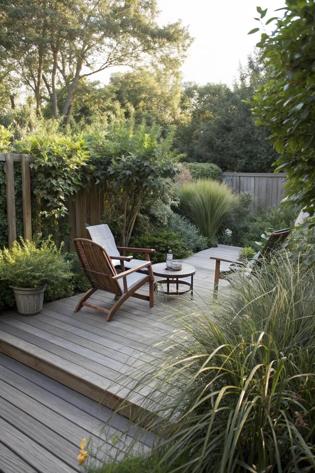Tall botanicals and shrubs furnishing organic privacy.