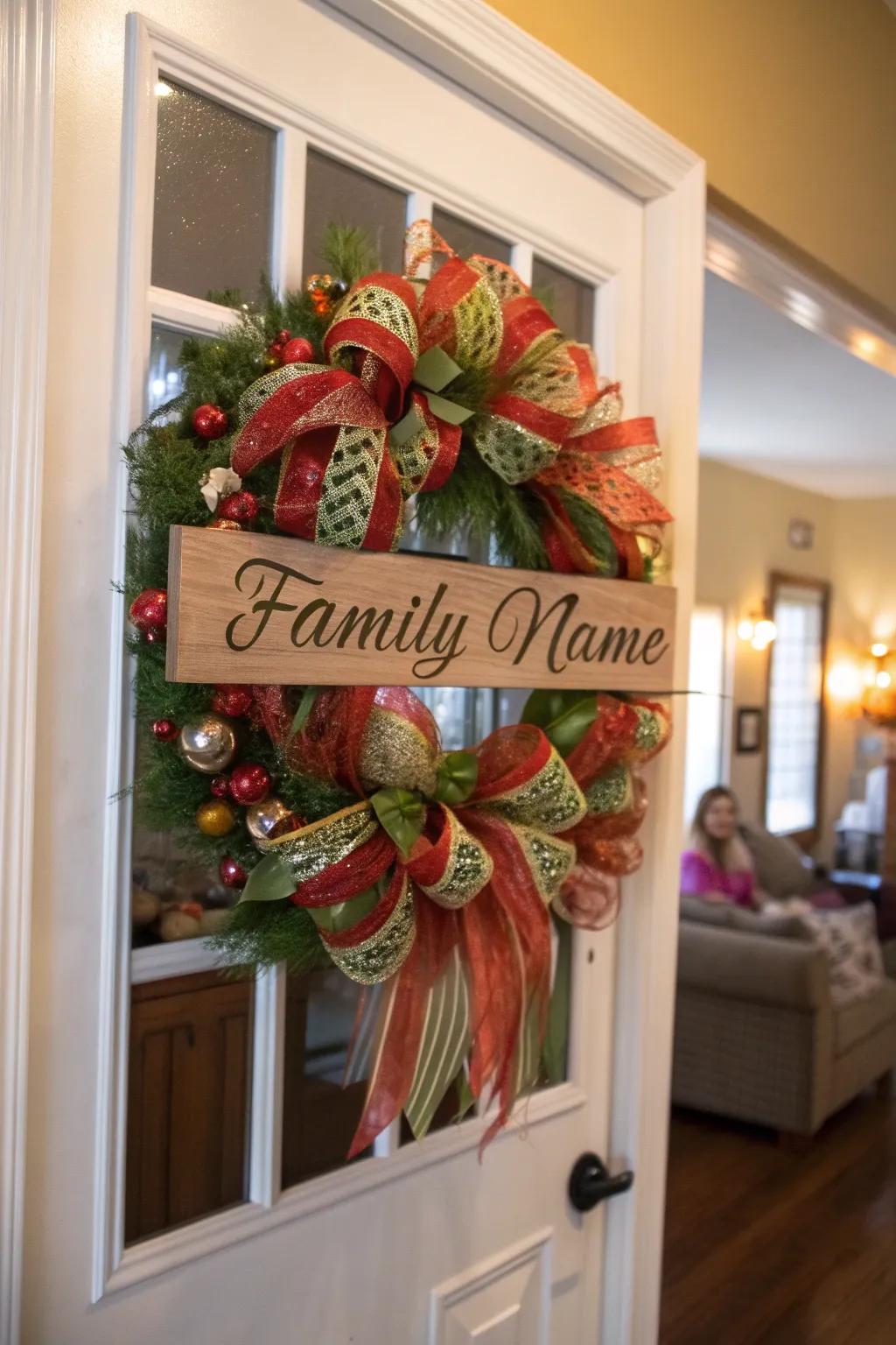 A monogram imparts a personal element to this autumnal wreath.