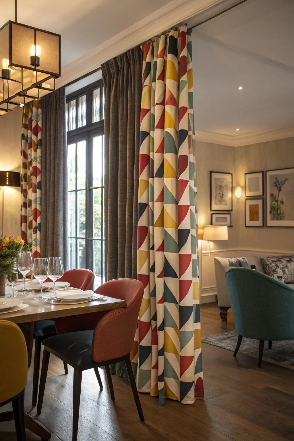 Geometric patterned coverings as a modern focal point.