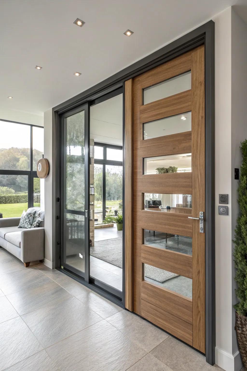 Contemporary equilibrium utilizing panels of glass integration.