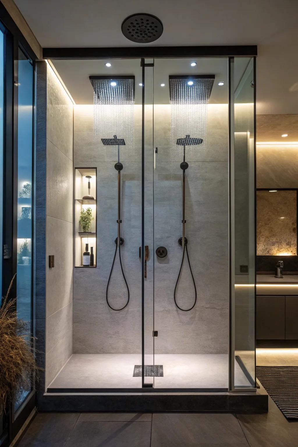 Set the perfect ambiance with temper illumination in your dual shower.