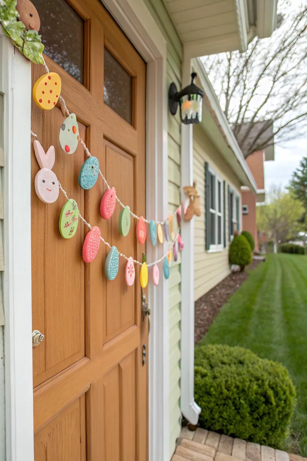 A clay Easter swag introduces handmade charm and creativity.