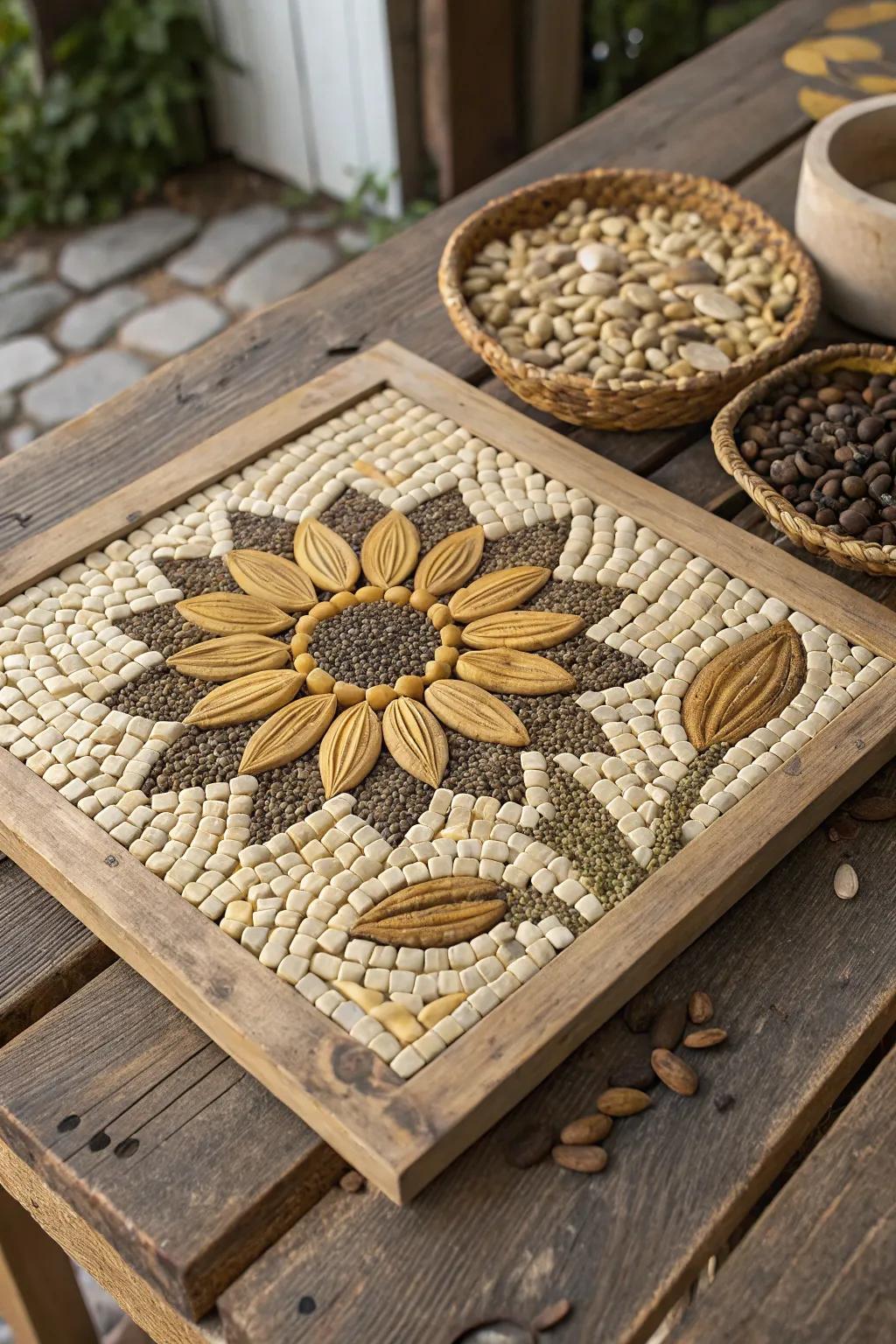 Helianthus seed mosaic for a natural stroke.