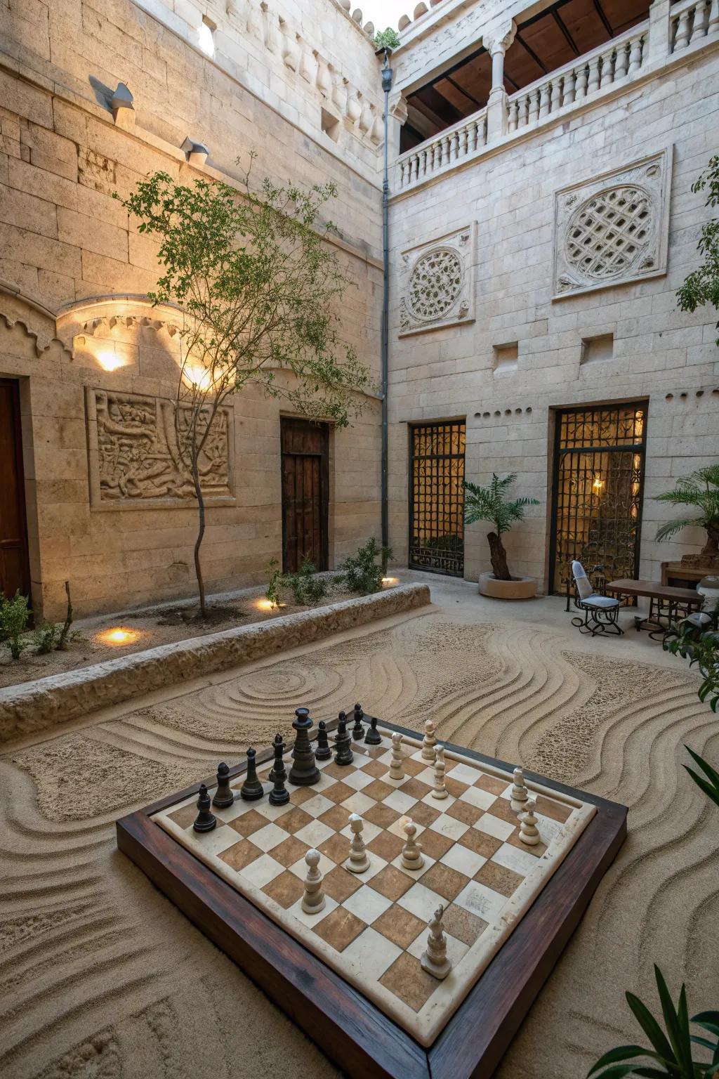 Engage with interactive features for a dynamic courtyard.