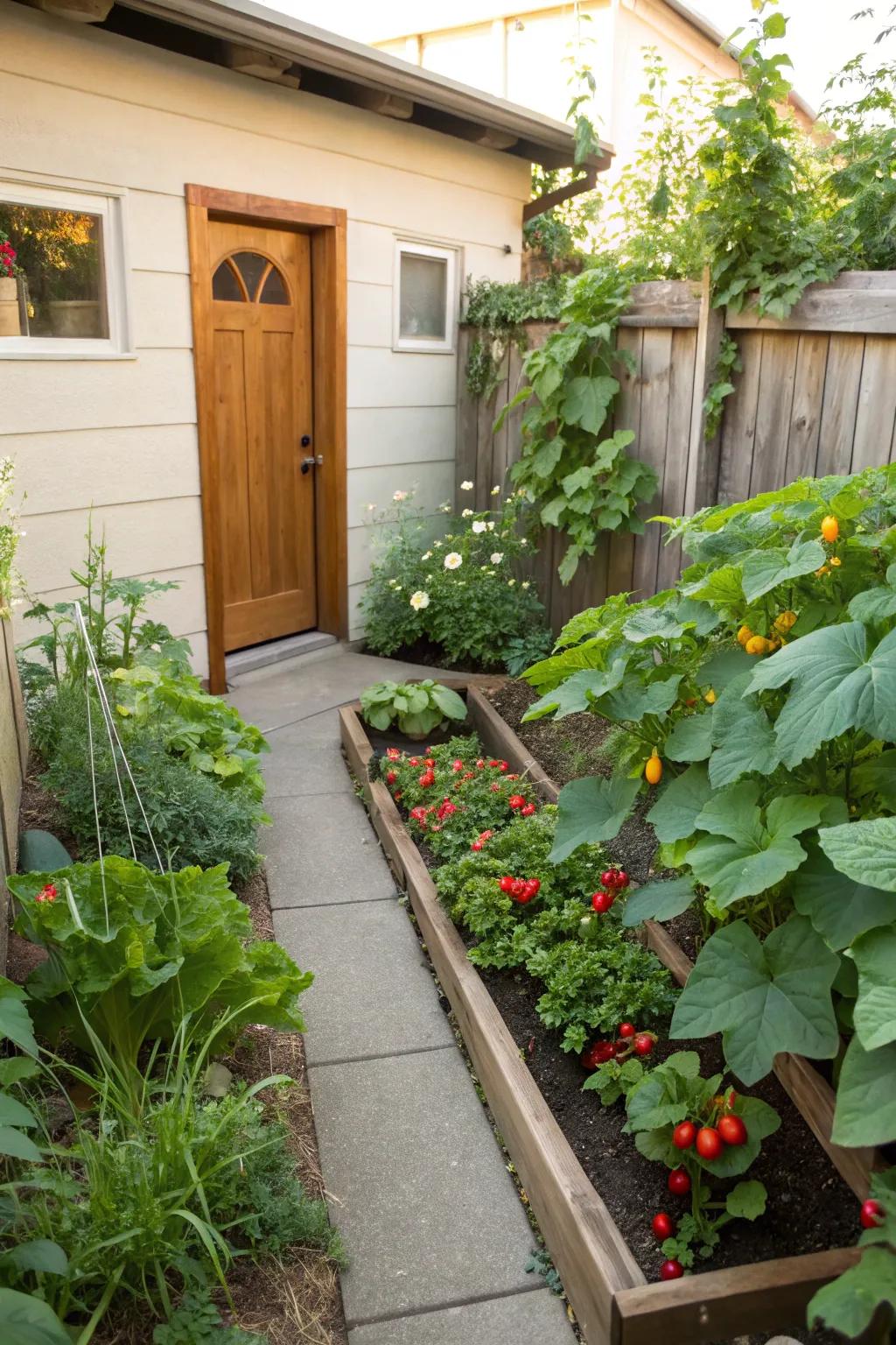 A small produce garden offers fresh produce and sustainability.
