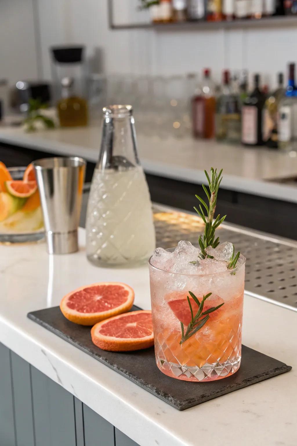 Grapefruit and rosemary ice cubes for a revitalizing mix.