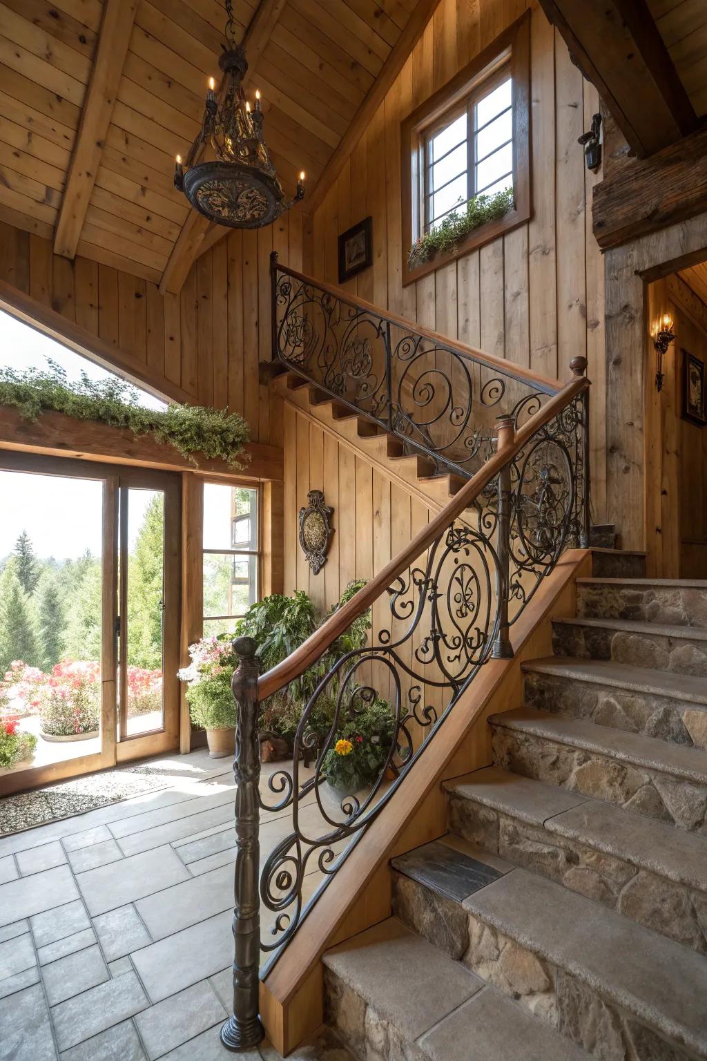 Intricate ironwork appends artistic flair.