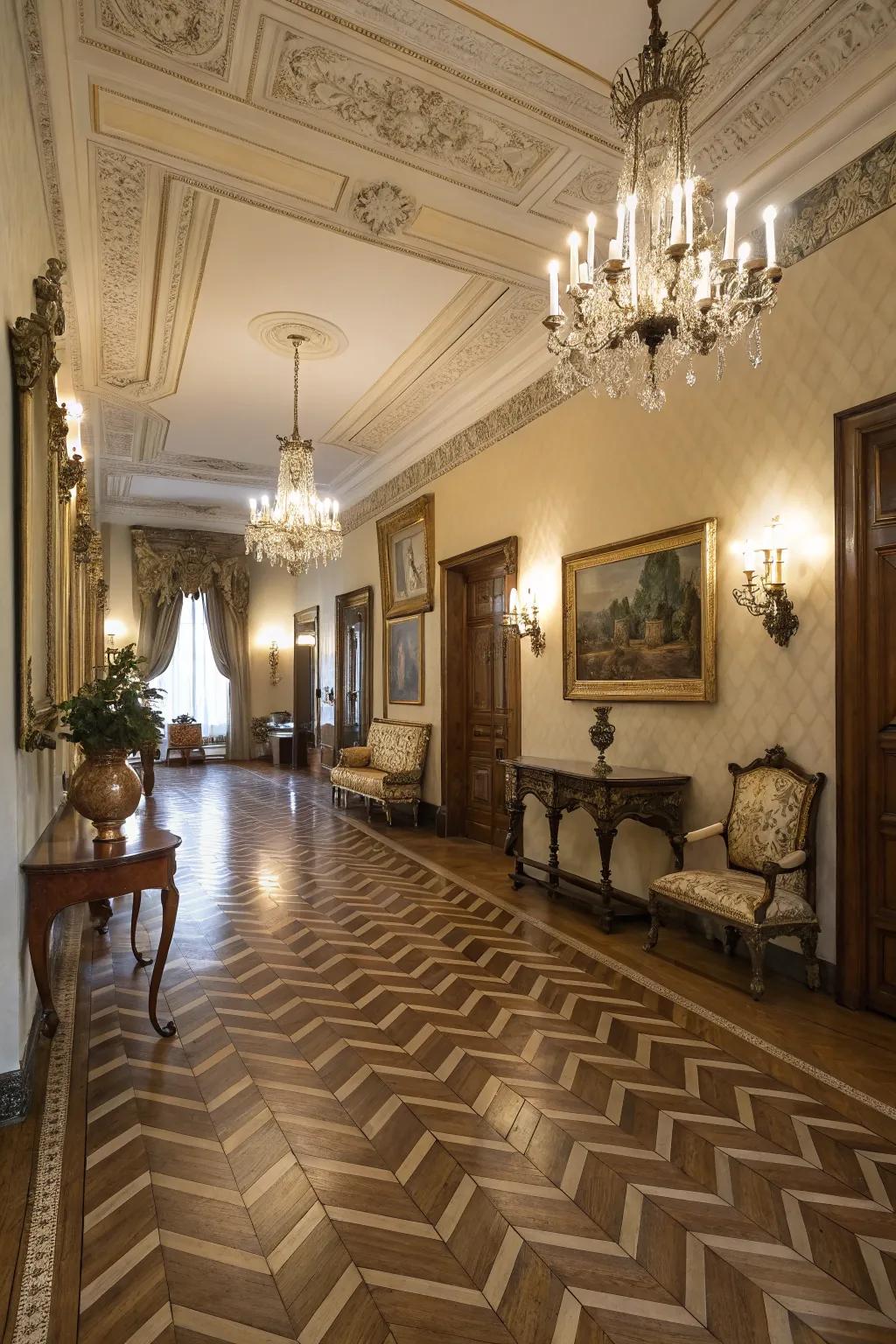 Herringbone patterns bring eternal style to floor designs.