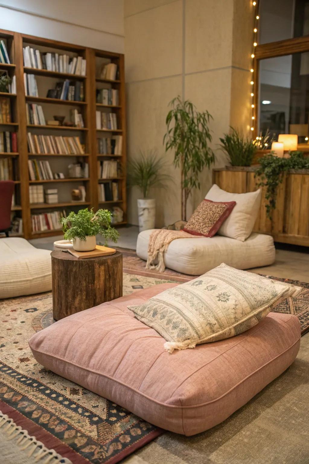 Cozy conversation spaces invite social interaction and comfort.