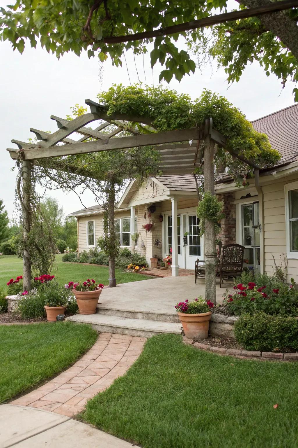 Pergola adding charm and emphasis to the front yard