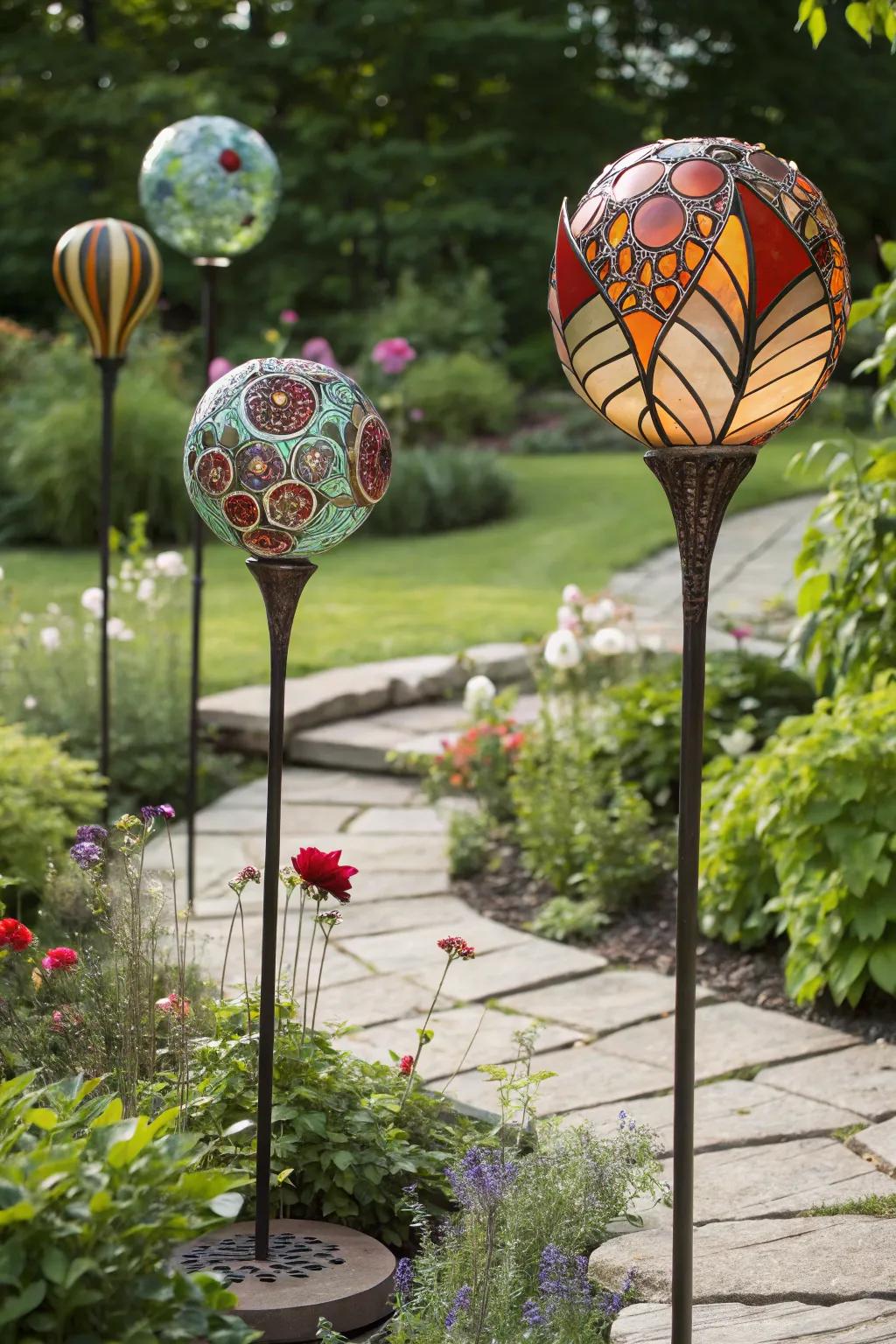 Abstract art decorations transforming the garden into a creative space.