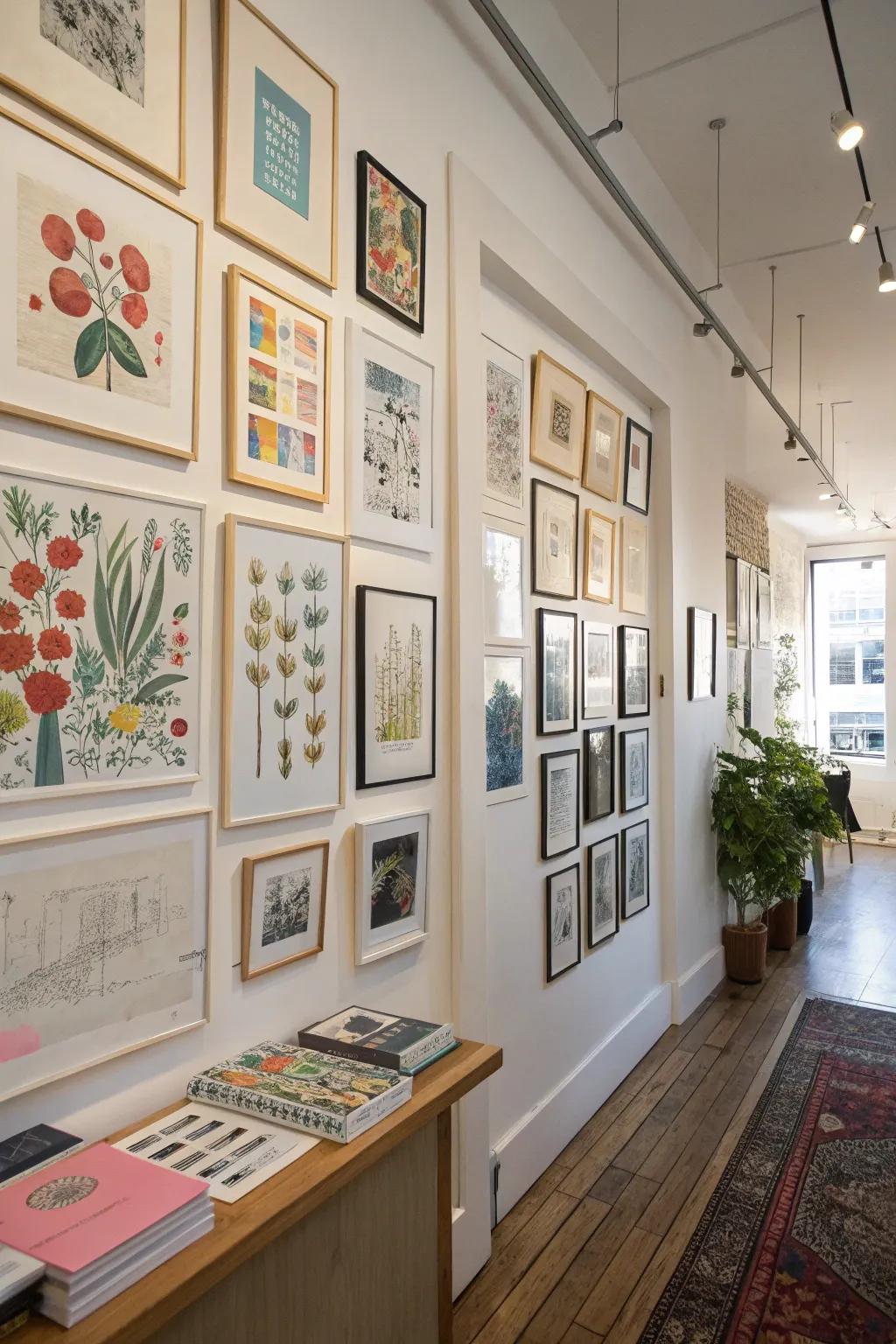 Artistic presentation with art prints and sketches celebrating creativity.