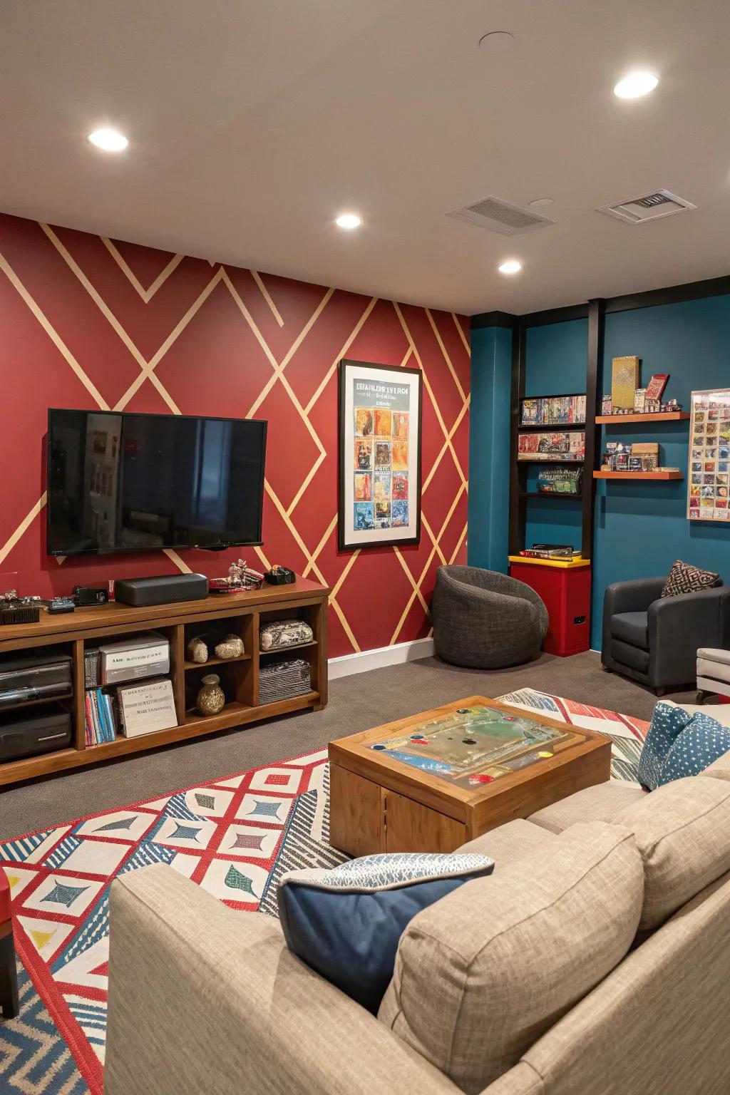 A feature wall delivers a striking highlight for your game room.