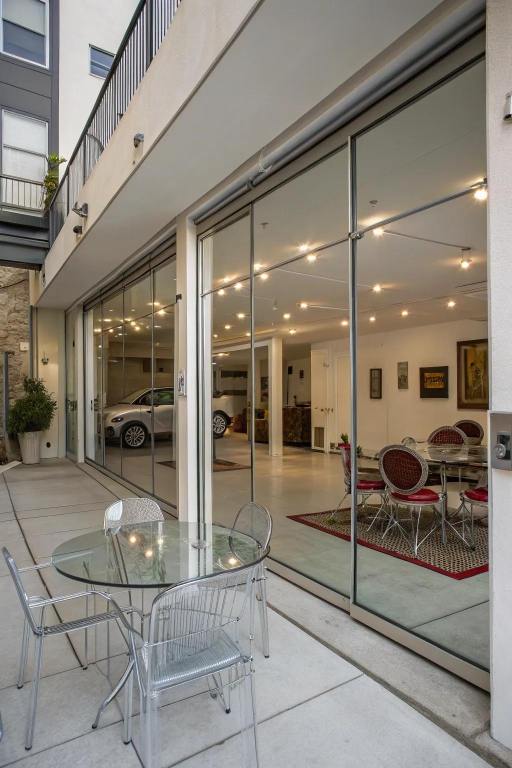 Reflecting panes enhance light and create the illusion of space.