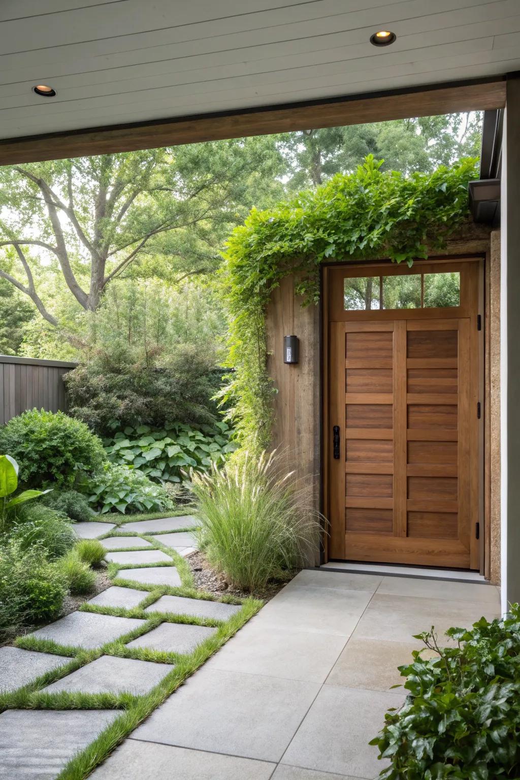 Earth-friendly materials create a sustainable and stylish entry.