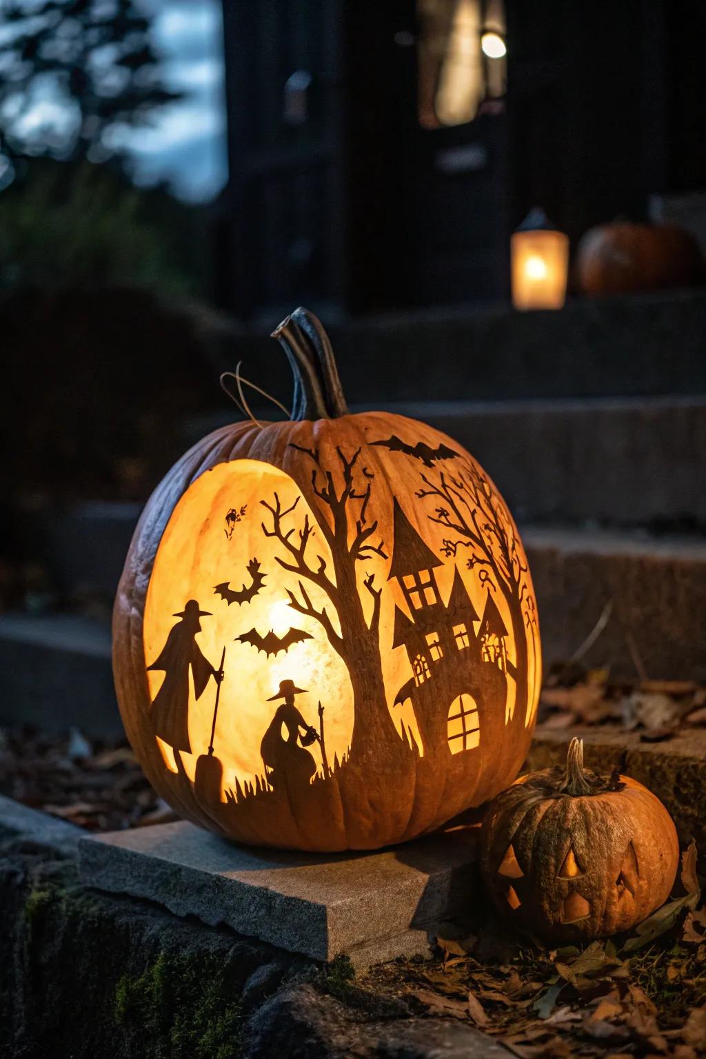 A ghostly contour gourd, casting eerie shadows for a mysterious effect.