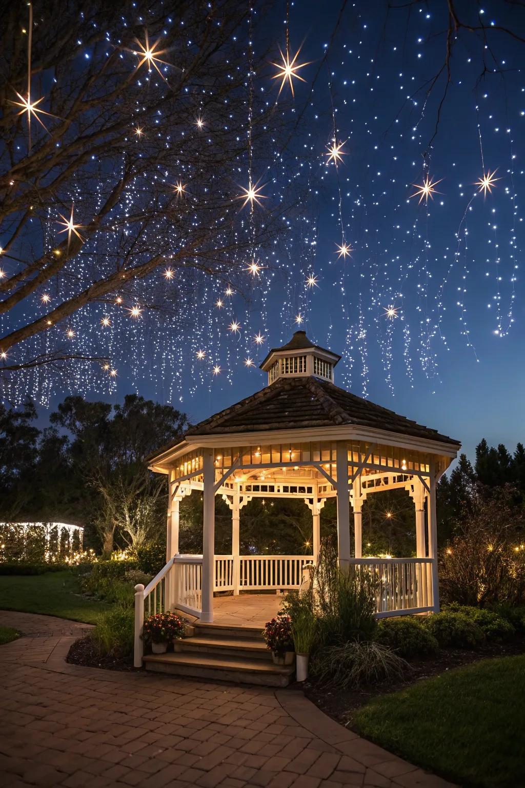Filament lights transform your gazebo into a celestial escapade.