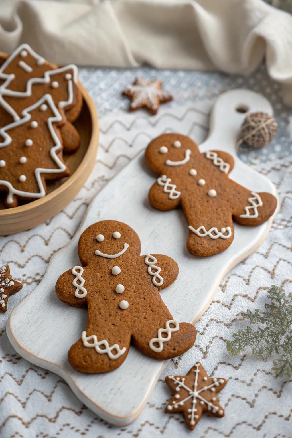 Textured gingerbread figures showcasing inventive frosting techniques.